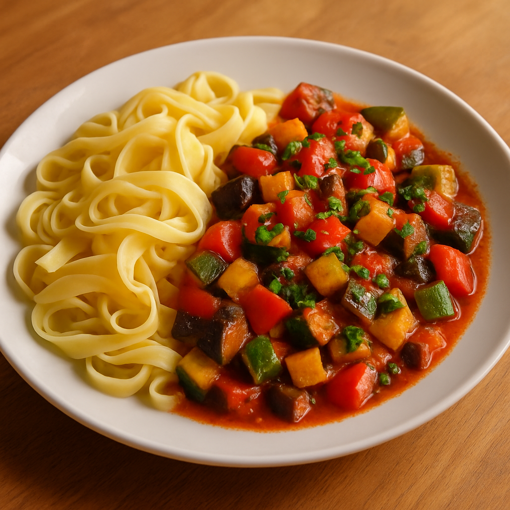 „Ratatouille“ — Mediterranes Gemüseragout mit Bandnudeln